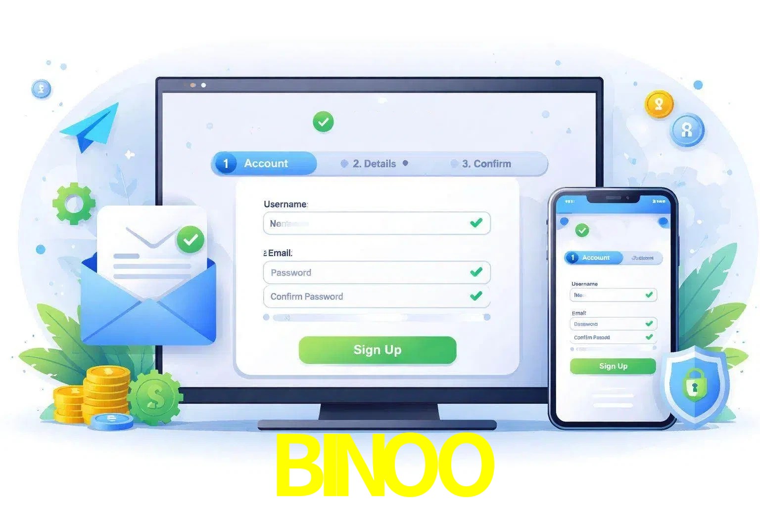 Registro de nuevo usuario y configuración de cuenta BINOO
